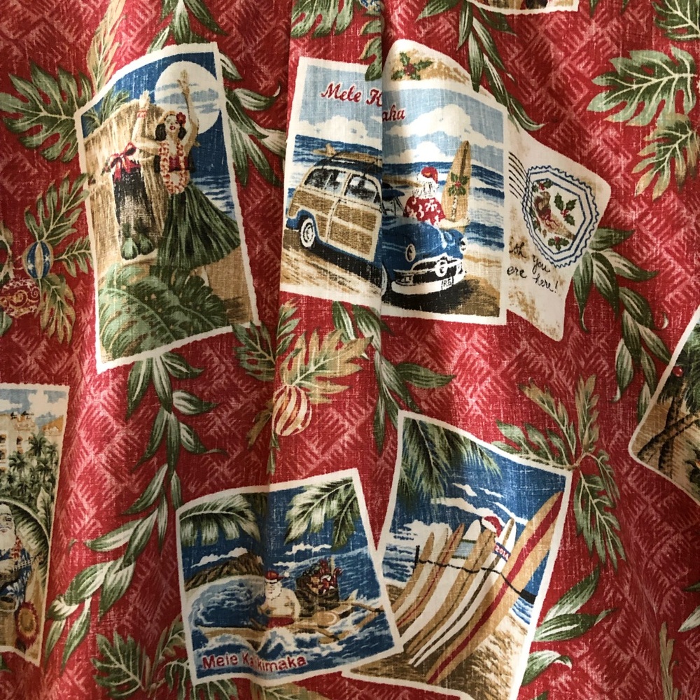 Reyn Spooner Mele Kalimaka Aloha Christmas Holiday Santa Postcard Hawaiian Shirt - Picture 9 of 11